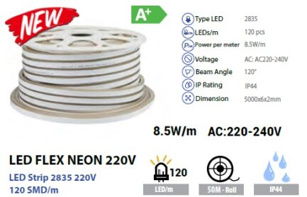 LED neon flex 8.5W/m 2835 220V IP65 Optonica